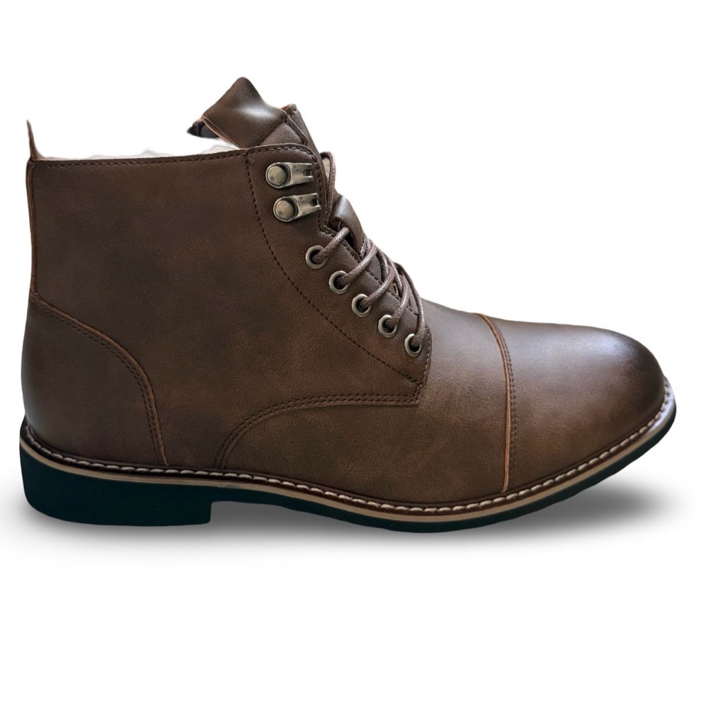 Mens Dark Brown Faux Leather Cap Toe Lace Up Ankle Boots M 8.5 - Picture 8 of 14